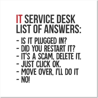 IT Service Desk List Of Answers Posters and Art